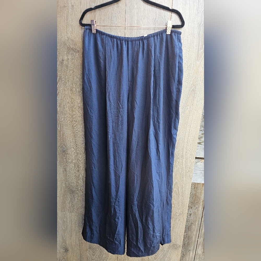 Vince Triacetate Blue Pull On Pants Women Wide Leg Silky Light XL Elastic Waist
